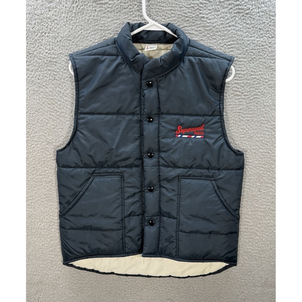 Vintage Aristo Jac Vest Adult Medium Blue Satin Puffer Workwear Chore 80s 90s